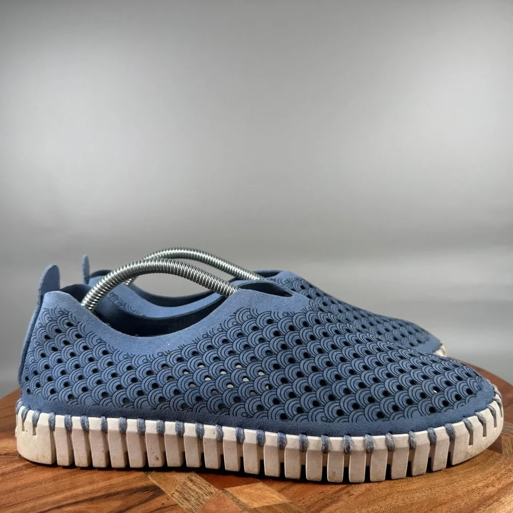 Ilse Jacobsen Tulip 139 Blue Laser Cut Slip On Loafers Flats EU 38 Womens 7.5-8